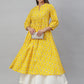 Janasya Women's Mustard Cotton Botanical Printed Casual Flared Kurta | Swadesiicart