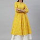 Janasya Women's Mustard Cotton Botanical Printed Casual Flared Kurta | Swadesiicart