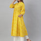 Janasya Women's Mustard Cotton Botanical Printed Casual Flared Kurta | Swadesiicart