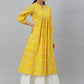 Janasya Women's Mustard Cotton Botanical Printed Casual Flared Kurta | Swadesiicart