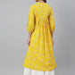 Janasya Women's Mustard Cotton Botanical Printed Casual Flared Kurta | Swadesiicart