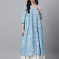 Janasya Women's Sky Blue Cotton Floral Printed Casual Flared Kurta - Swadesiicart