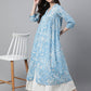 Janasya Women's Sky Blue Cotton Floral Printed Casual Flared Kurta - Swadesiicart