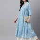 Janasya Women's Sky Blue Cotton Floral Printed Casual Flared Kurta - Swadesiicart