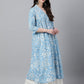 Janasya Women's Sky Blue Cotton Floral Printed Casual Flared Kurta - Swadesiicart