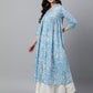 Janasya Women's Sky Blue Cotton Floral Printed Casual Flared Kurta - Swadesiicart