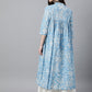 Janasya Women's Sky Blue Cotton Floral Printed Casual Flared Kurta - Swadesiicart