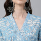 Janasya Women's Sky Blue Cotton Floral Printed Casual Flared Kurta - Swadesiicart