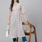Janasya Women's White Cotton Floral Printed Casual Straight Kurta | Swadesiicart