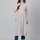 Janasya Women's White Cotton Floral Printed Casual Straight Kurta