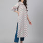 Janasya Women's White Cotton Floral Printed Casual Straight Kurta | Swadesiicart