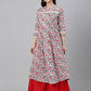 Janasya Women's White Cotton Floral Printed Casual Flared Kurta | Swadesiicart