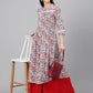 Janasya Women's White Cotton Floral Printed Casual Flared Kurta | Swadesiicart