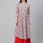 Janasya Women's White Cotton Floral Printed Casual Flared Kurta | Swadesiicart