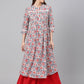 Janasya Women's White Cotton Floral Printed Casual Flared Kurta | Swadesiicart