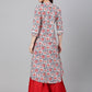 Janasya Women's White Cotton Floral Printed Casual Flared Kurta | Swadesiicart