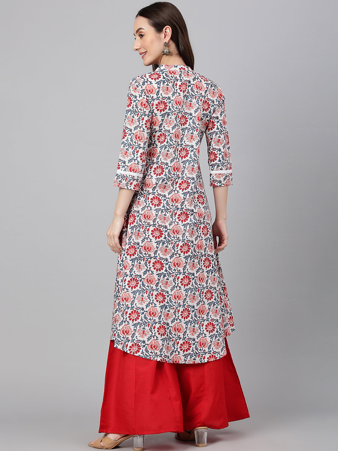 Janasya Women's White Cotton Floral Printed Casual Flared Kurta | Swadesiicart