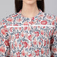 Janasya Women's White Cotton Floral Printed Casual Flared Kurta | Swadesiicart