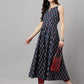 Janasya Women's Navy Blue Cotton Botanical Printed Casual Anarkali Kurta | Swadesiicart