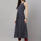 Janasya Women's Navy Blue Cotton Botanical Printed Casual Anarkali Kurta | Swadesiicart