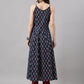 Janasya Women's Navy Blue Cotton Botanical Printed Casual Anarkali Kurta | Swadesiicart