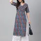 Janasya Women's Navy Blue Cotton Geometric Printed Casual Straight Kurta - Swadesiicart
