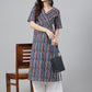 Janasya Women's Navy Blue Cotton Geometric Printed Casual Straight Kurta - Swadesiicart