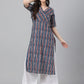 Janasya Women's Navy Blue Cotton Geometric Printed Casual Straight Kurta - Swadesiicart