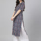 Janasya Women's Navy Blue Cotton Geometric Printed Casual Straight Kurta - Swadesiicart