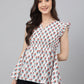 Janasya Women's White Cotton Floral Print Flared Top | Swadesiicart