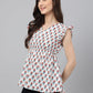 Janasya Women's White Cotton Floral Print Flared Top | Swadesiicart