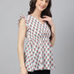 Janasya Women's White Cotton Floral Print Flared Top | Swadesiicart