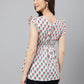Janasya Women's White Cotton Floral Print Flared Top | Swadesiicart
