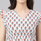 Janasya Women's White Cotton Floral Print Flared Top | Swadesiicart