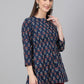 Janasya Women's Navy Blue Cotton Floral Print Peplum Top | Swadesiicart