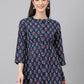 Janasya Women's Navy Blue Cotton Floral Print Peplum Top | Swadesiicart