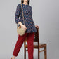 Janasya Women's Navy Blue Cotton Floral Print Peplum Top | Swadesiicart