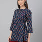 Janasya Women's Navy Blue Cotton Floral Print Peplum Top | Swadesiicart