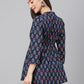 Janasya Women's Navy Blue Cotton Floral Print Peplum Top | Swadesiicart