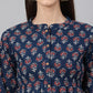 Janasya Women's Navy Blue Cotton Floral Print Peplum Top | Swadesiicart