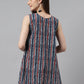 Janasya Women's Navy Blue Cotton Geometric Print High Low Top | Swadesiicart