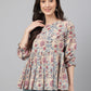 Janasya Women's Beige Cotton Floral Print Peplum Top | Swadesiicart