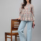 Janasya Women's Beige Cotton Floral Print Peplum Top | Swadesiicart