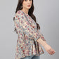 Janasya Women's Beige Cotton Floral Print Peplum Top | Swadesiicart