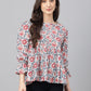 Janasya Women's White Cotton Floral Print Flared Top | Swadesiicart