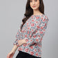 Janasya Women's White Cotton Floral Print Flared Top | Swadesiicart