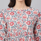 Janasya Women's White Cotton Floral Print Flared Top | Swadesiicart