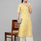 Janasya Women's Yellow Cambric Cotton Printed Casual Straight Kurta | Swadesiicart