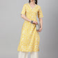 Janasya Women's Yellow Cambric Cotton Printed Casual Straight Kurta | Swadesiicart