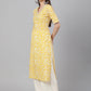 Janasya Women's Yellow Cambric Cotton Printed Casual Straight Kurta | Swadesiicart